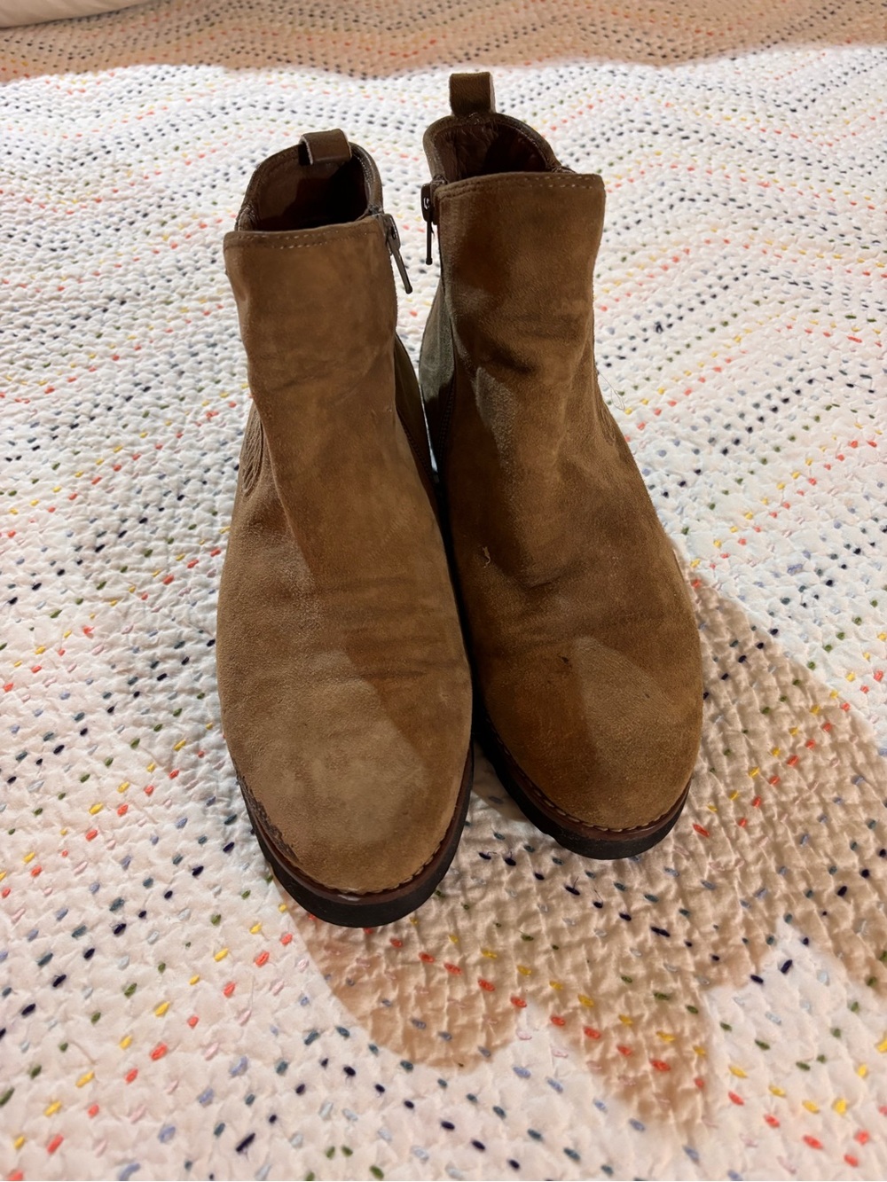 Suede Ankle Booties in Brown with Side Zip